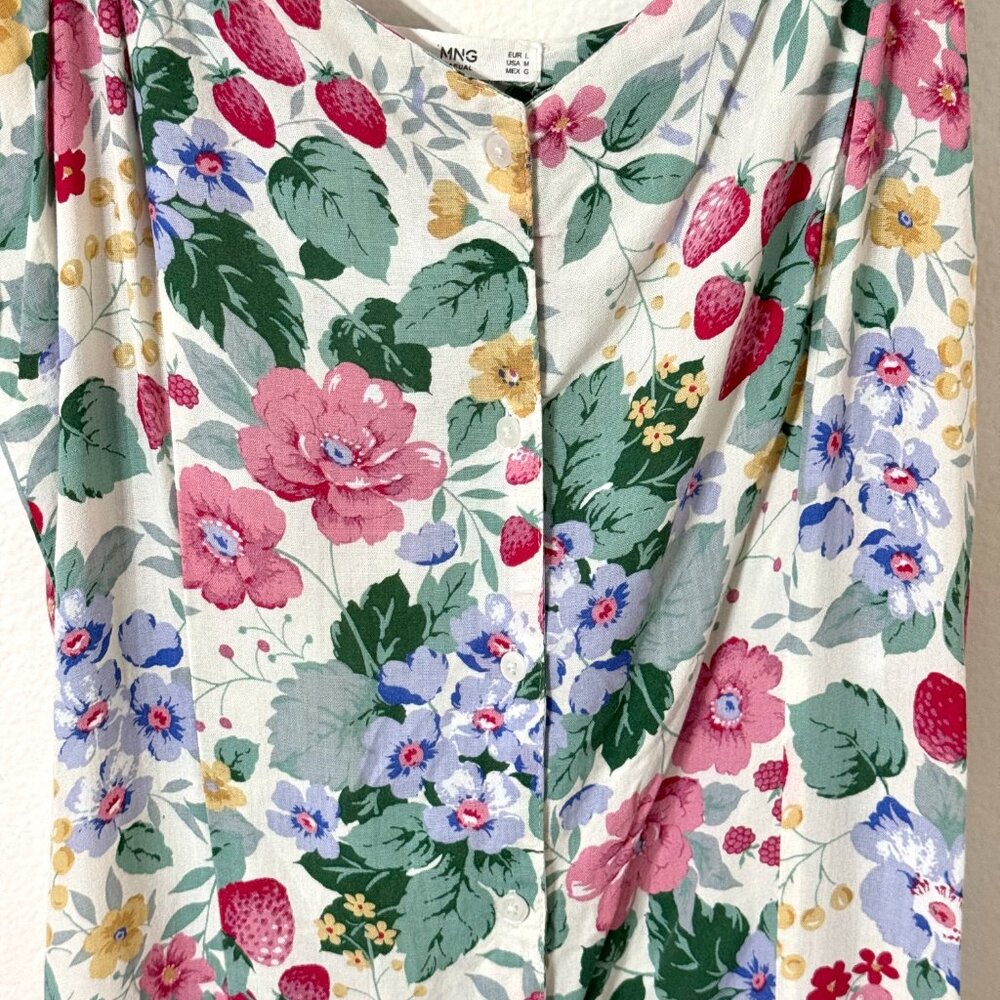 Mango MNG Strawberry Floral Jumpsuit Sleeveless Cottagecore Farm Country Fruit - Picture 4 of 16